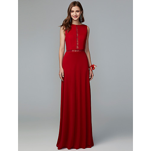 Sheath / Column Jewel Neck Floor Length Lace / Knit Bridesmaid Dress with Lace by LAN TING BRIDE
Sheath / Column Jewel Neck Floor Length Lace / Knit Bridesmaid Dress with Lace by LAN TING BRIDE