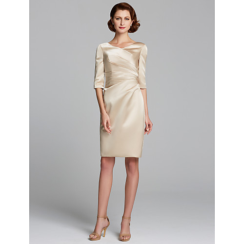 Sheath / Column V Neck Knee Length Satin Mother of the Bride Dress with Ruching by LAN TING BRIDE
Sheath / Column V Neck Knee Length Satin Mother of the Bride Dress with Ruching by LAN TING BRIDE