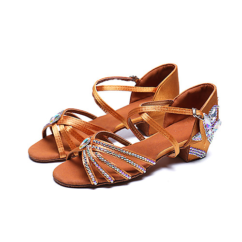 Women's Dance Shoes Satin Latin Shoes Sparkling Glitter / Buckle / Crystals Heel Thick Heel Customizable Brown / Performance / Leather
Women's Dance Shoes Satin Latin Shoes Sparkling Glitter / Buckle / Crystals Heel Thick Heel Customizable Brown / Performance / Leather