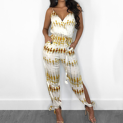 Women's Party / Going out V Neck White Yellow Pencil Slim Jumpsuit, Geometric XL XXL XXXL Sleeveless Spring Summer
Women's Party / Going out V Neck White Yellow Pencil Slim Jumpsuit, Geometric XL XXL XXXL Sleeveless Spring Summer
