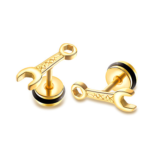 Men's Stud Earrings Classic flat back Wrench Hip-Hop Titanium Steel Gold Plated Earrings Jewelry Gold / White / Black For Daily Club 1 Pair
Men's Stud Earrings Classic flat back Wrench Hip-Hop Titanium Steel Gold Plated Earrings Jewelry Gold / White / Black For Daily Club 1 Pair