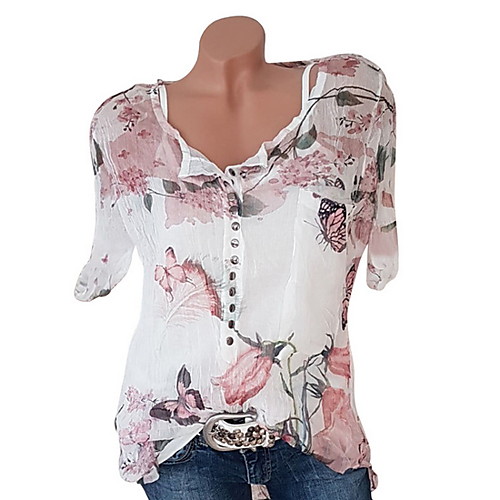 Women's Daily Blouse - Floral / Geometric Ruffle / Floral / Button V Neck White / Spring / Summer / Fall / Print
Women's Daily Blouse - Floral / Geometric Ruffle / Floral / Button V Neck White / Spring / Summer / Fall / Print