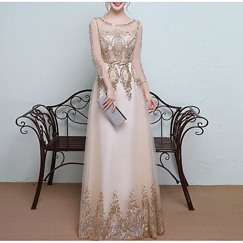 A-Line Jewel Neck Floor Length Tulle / Sequined Dress with Beading / Sequin / Crystals by LAN TING Express
A-Line Jewel Neck Floor Length Tulle / Sequined Dress with Beading / Sequin / Crystals by LAN TING Express