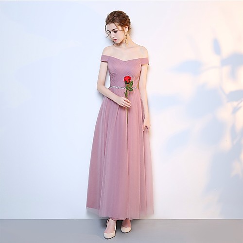 A-Line Off Shoulder Floor Length Tulle Bridesmaid Dress with Sash / Ribbon by LAN TING Express
A-Line Off Shoulder Floor Length Tulle Bridesmaid Dress with Sash / Ribbon by LAN TING Express