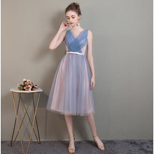 Sheath / Column Off Shoulder Medium Length Tulle Bridesmaid Dress with Pleats by LAN TING Express
Sheath / Column Off Shoulder Medium Length Tulle Bridesmaid Dress with Pleats by LAN TING Express