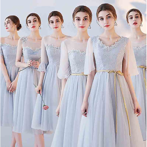 A-Line Off Shoulder Tea Length Tulle Bridesmaid Dress with Appliques by LAN TING Express
A-Line Off Shoulder Tea Length Tulle Bridesmaid Dress with Appliques by LAN TING Express