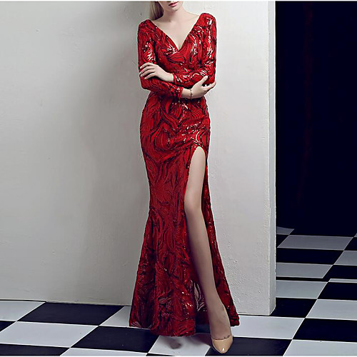 Mermaid / Trumpet V Neck Floor Length Sequined Vintage Inspired Formal Evening Dress with Sequin / Crystals / Embroidery by LAN TING Express
Mermaid / Trumpet V Neck Floor Length Sequined Vintage Inspired Formal Evening Dress with Sequin / Crystals / Embroidery by LAN TING Express