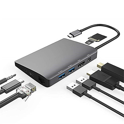 USB 3.1 Type C to Displayport / USB 3.0 / USB 3.1 Type C / RJ45 / 3.5mm Audio USB Hub 9 Ports High Speed / with Card Reader(s) / Data Hold / With Ethernet
USB 3.1 Type C to Displayport / USB 3.0 / USB 3.1 Type C / RJ45 / 3.5mm Audio USB Hub 9 Ports High Speed / with Card Reader(s) / Data Hold / With Ethernet