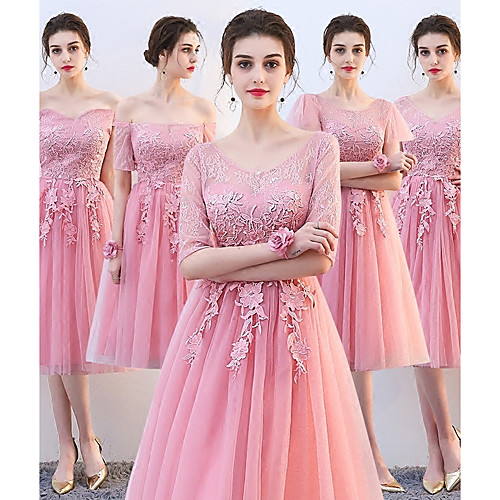 A-Line Off Shoulder Knee Length Tulle Bridesmaid Dress with Appliques by LAN TING Express
A-Line Off Shoulder Knee Length Tulle Bridesmaid Dress with Appliques by LAN TING Express