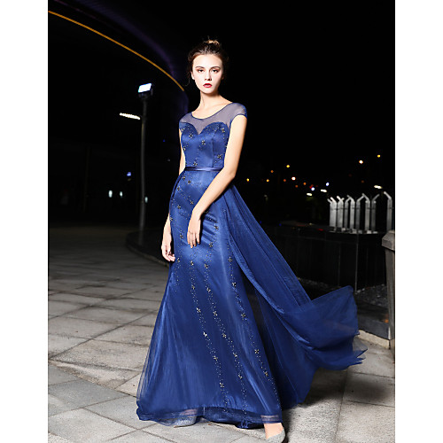 Mermaid / Trumpet Jewel Neck Court Train Satin / Tulle Dress with Beading / Crystals by LAN TING Express
Mermaid / Trumpet Jewel Neck Court Train Satin / Tulle Dress with Beading / Crystals by LAN TING Express