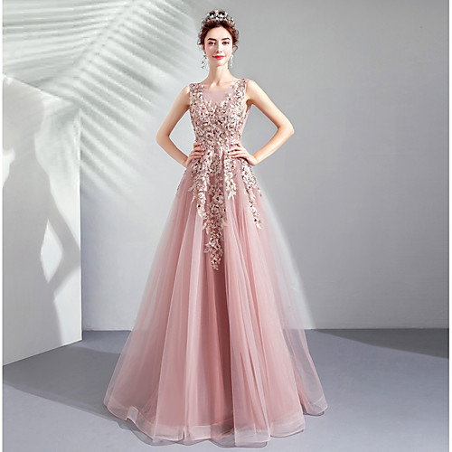A-Line Jewel Neck Floor Length Tulle Dress with Beading / Sequin / Appliques by LAN TING Express
A-Line Jewel Neck Floor Length Tulle Dress with Beading / Sequin / Appliques by LAN TING Express