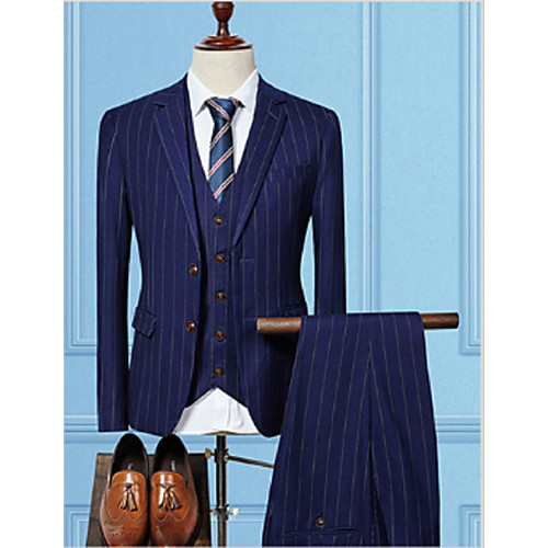 Black / Navy Blue / Gray Striped Tailored Fit Cotton Suit - Notch Single Breasted Two-buttons
Black / Navy Blue / Gray Striped Tailored Fit Cotton Suit - Notch Single Breasted Two-buttons