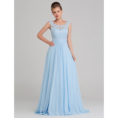 A-Line Jewel Neck Sweep / Brush Train Chiffon / Lace Formal Evening Dress with Beading / Lace Insert by TS Couture
A-Line Jewel Neck Sweep / Brush Train Chiffon / Lace Formal Evening Dress with Beading / Lace Insert by TS Couture