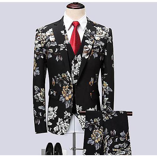 Black Patterned Standard Fit Polyester Suit - Notch Single Breasted One-button 
Black Patterned Standard Fit Polyester Suit - Notch Single Breasted One-button