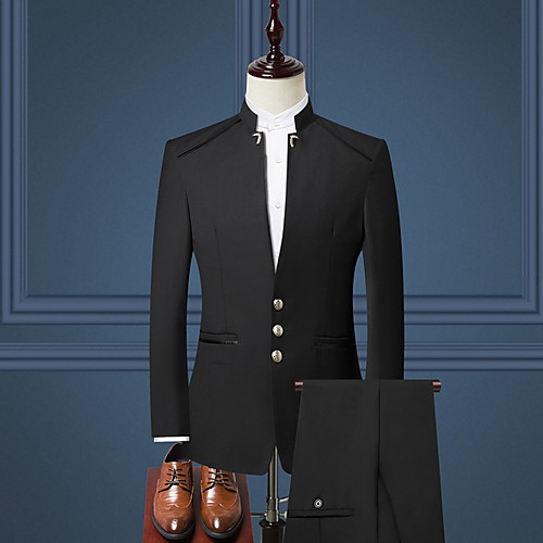 

Men's Suits, Solid Colored V Neck Polyester Black / Navy Blue / Wine XXL / XXXL / XXXXL