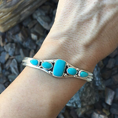

Women's Turquoise Hollow Out Cuff Bracelet Box Boho Bracelet Jewelry Silver For Daily