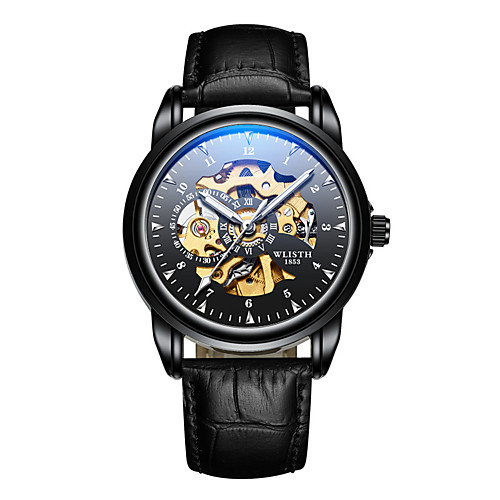 Men's Mechanical Watch Mechanical manual-winding Genuine Leather Black 30 m Water Resistant / Waterproof Hollow Engraving Noctilucent Analog Fashion Skeleton - Black Black / White Black / Blue
Men's Mechanical Watch Mechanical manual-winding Genuine Leather Black 30 m Water Resistant / Waterproof Hollow Engraving Noctilucent Analog Fashion Skeleton - Black Black / White Black / Blue