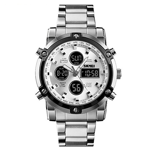 SKMEI Men's Digital Watch Digital Stainless Steel Black / Silver 30 m Water Resistant / Waterproof Alarm Calendar / date / day Analog - Digital Casual Fashion - Silver SilverBlue Silver / Black
SKMEI Men's Digital Watch Digital Stainless Steel Black / Silver 30 m Water Resistant / Waterproof Alarm Calendar / date / day Analog - Digital Casual Fashion - Silver SilverBlue Silver / Black