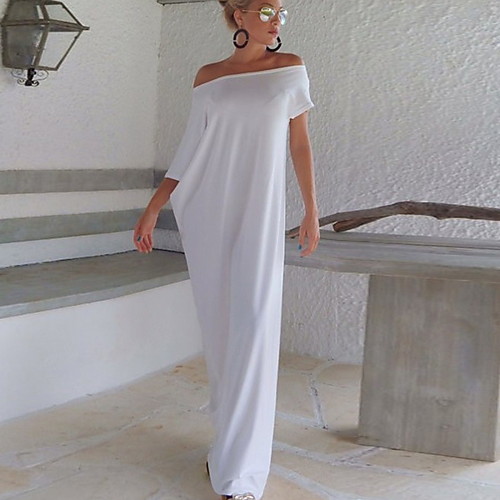 Women's Basic Maxi Swing Dress - Solid Colored Patchwork One Shoulder Black White S M L XL
Women's Basic Maxi Swing Dress - Solid Colored Patchwork One Shoulder Black White S M L XL