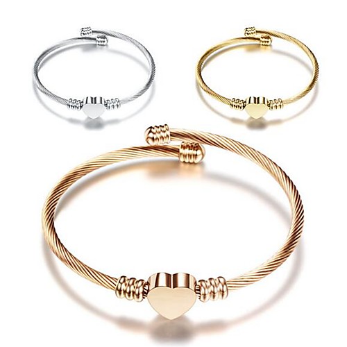 Women's Single Strand Bracelet Titanium Steel Heart Stylish Simple Bracelet Jewelry Gold / Silver / Champagne For Daily
Women's Single Strand Bracelet Titanium Steel Heart Stylish Simple Bracelet Jewelry Gold / Silver / Champagne For Daily