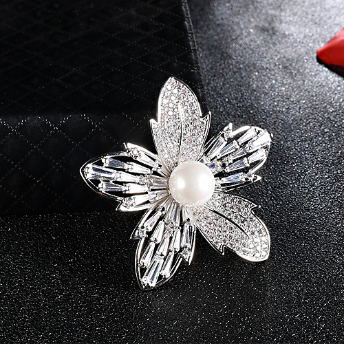 

Women's AAA Cubic Zirconia Brooches Pearl Flower Brooch Jewelry Silver For Christmas Wedding Gift Daily Street