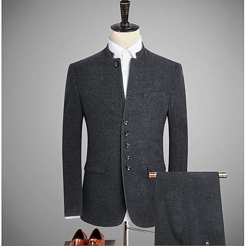 Gray Solid Colored Tailored Fit Cotton Suit - Mandarin Single Breasted More-button
Gray Solid Colored Tailored Fit Cotton Suit - Mandarin Single Breasted More-button