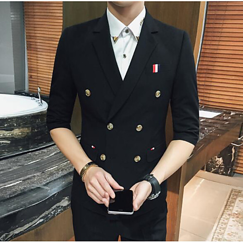 Black Solid Colored Standard Fit Polyester Suit - Notch Double Breasted Four-buttons
Black Solid Colored Standard Fit Polyester Suit - Notch Double Breasted Four-buttons