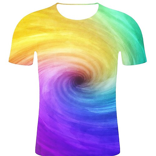 

Men's Sport Causal Rock / Exaggerated Plus Size Cotton T-shirt - Striped / 3D / Graphic Print Round Neck Rainbow XXL