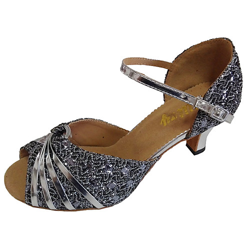 Women's Dance Shoes PU Latin Shoes Sparkling Glitter Heel Cuban Heel Customizable Silver
Women's Dance Shoes PU Latin Shoes Sparkling Glitter Heel Cuban Heel Customizable Silver