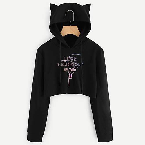 

Women's Casual / Cute Hoodie - Solid Colored / Letter Black M
