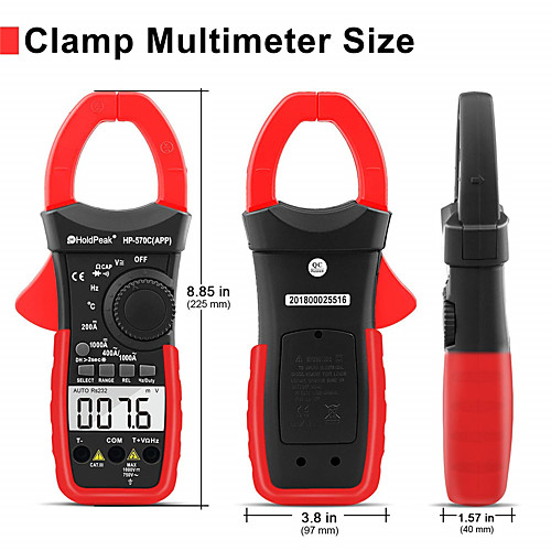 Digital Clamp Multimeter Voltage MeterHP-570C-APP Multimeter with Amp Ohm Tester4000 Count Multimeter with Auto RangeAC/DC Voltage AC/DC CurrentResistanceDiode TestTemperatureCapacitance Tester
Digital Clamp Multimeter Voltage MeterHP-570C-APP Multimeter with Amp Ohm Tester4000 Count Multimeter with Auto RangeAC/DC Voltage AC/DC CurrentResistanceDiode TestTemperatureCapacitance Tester