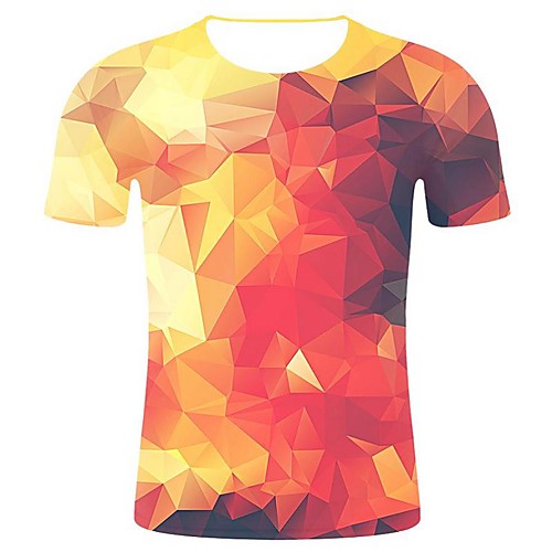 

Men's Statement / Art Deco / Retro Plus Size Cotton T-shirt - Geometric / 3D / Graphic Print Round Neck Orange XXL