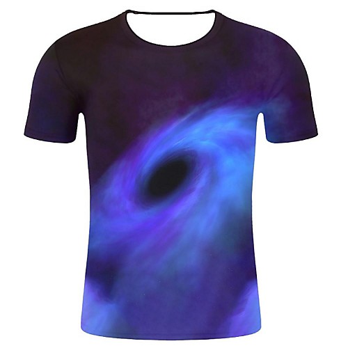 

Men's Plus Size Cotton T-shirt - Galaxy / 3D / Graphic Print Round Neck Black XXL