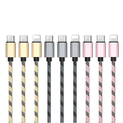Micro USB / Lightning / Type-C Cable 1.2m(4Ft) All-In-1 / Braided Nylon USB Cable Adapter For Samsung / Huawei / Xiaomi
Micro USB / Lightning / Type-C Cable 1.2m(4Ft) All-In-1 / Braided Nylon USB Cable Adapter For Samsung / Huawei / Xiaomi