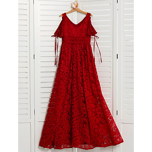 A-Line V Neck Floor Length Lace Junior Bridesmaid Dress with Lace by LAN TING BRIDE
A-Line V Neck Floor Length Lace Junior Bridesmaid Dress with Lace by LAN TING BRIDE