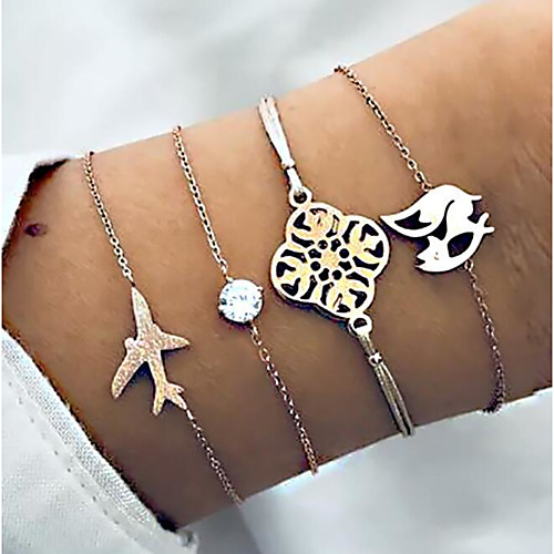 4pcs Women's Cubic Zirconia Layered Pendant Bracelet Leaf Airplane European Casual / Sporty Ethnic Fashion Bracelet Jewelry Gold For Gift Daily Holiday Work 
4pcs Women's Cubic Zirconia Layered Pendant Bracelet Leaf Airplane European Casual / Sporty Ethnic Fashion Bracelet Jewelry Gold For Gift Daily Holiday Work