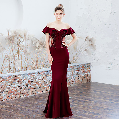 Mermaid / Trumpet V Neck / Off Shoulder Floor Length Charmeuse / Sequined Formal Evening Dress with Beading by LAN TING Express
Mermaid / Trumpet V Neck / Off Shoulder Floor Length Charmeuse / Sequined Formal Evening Dress with Beading by LAN TING Express