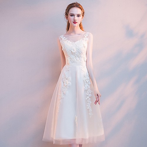 A-Line Jewel Neck Tea Length Tulle Bridesmaid Dress with Appliques by LAN TING Express
A-Line Jewel Neck Tea Length Tulle Bridesmaid Dress with Appliques by LAN TING Express