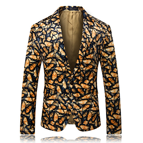 Men's Party / Work Basic Fall & Winter Long Jacket, Geometric Shawl Lapel Long Sleeve Rayon / Polyester / Lambskin Yellow 
Men's Party / Work Basic Fall & Winter Long Jacket, Geometric Shawl Lapel Long Sleeve Rayon / Polyester / Lambskin Yellow
