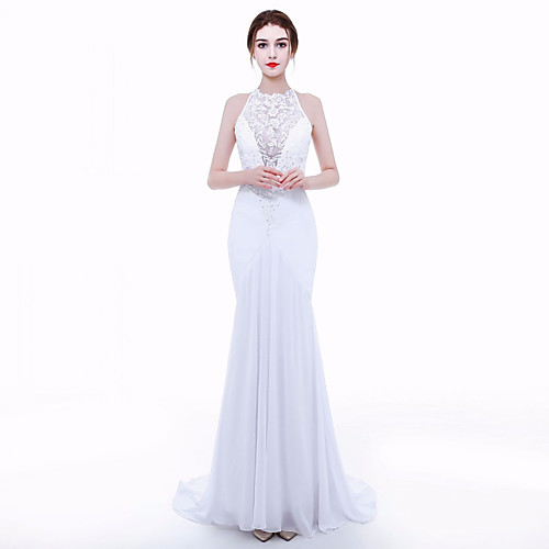 Mermaid / Trumpet Halter Neck Sweep / Brush Train Satin / Tulle Made-To-Measure Wedding Dresses with Appliques by LAN TING Express
Mermaid / Trumpet Halter Neck Sweep / Brush Train Satin / Tulle Made-To-Measure Wedding Dresses with Appliques by LAN TING Express