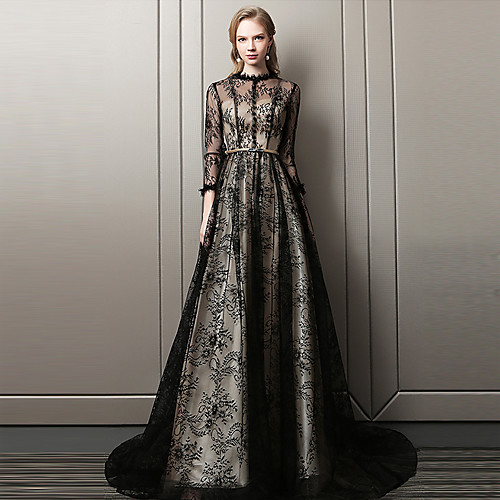 A-Line Scalloped Neckline Court Train Lace Sparkle & Shine Formal Evening Dress with Buttons / Sash / Ribbon by LAN TING Express
A-Line Scalloped Neckline Court Train Lace Sparkle & Shine Formal Evening Dress with Buttons / Sash / Ribbon by LAN TING Express