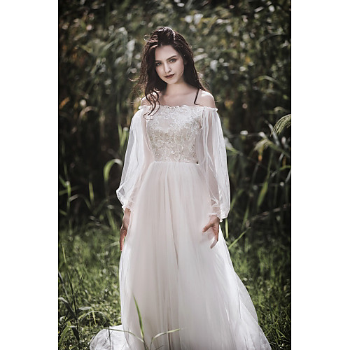 A-Line Off Shoulder Sweep / Brush Train Lace / Tulle / Charmeuse Made-To-Measure Wedding Dresses with Appliques / Embroidery by LAN TING Express
A-Line Off Shoulder Sweep / Brush Train Lace / Tulle / Charmeuse Made-To-Measure Wedding Dresses with Appliques / Embroidery by LAN TING Express