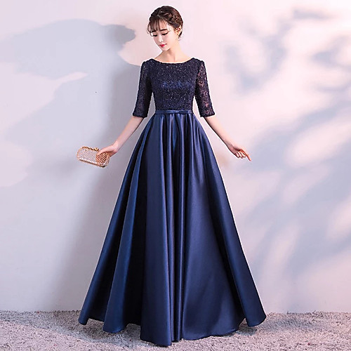 A-Line Jewel Neck Floor Length Satin / Stretch Satin / Floral Lace Vintage Inspired Formal Evening Dress with Sash / Ribbon / Lace Insert by LAN TING Express
A-Line Jewel Neck Floor Length Satin / Stretch Satin / Floral Lace Vintage Inspired Formal Evening Dress with Sash / Ribbon / Lace Insert by LAN TING Express