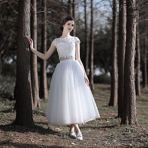 A-Line / Two Piece Jewel Neck Ankle Length Lace / Tulle Made-To-Measure Wedding Dresses with Lace by LAN TING Express
A-Line / Two Piece Jewel Neck Ankle Length Lace / Tulle Made-To-Measure Wedding Dresses with Lace by LAN TING Express