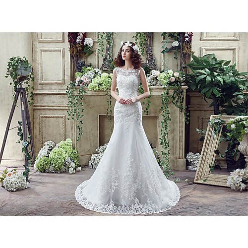 Mermaid / Trumpet Jewel Neck Court Train Tulle / Lace Over Satin Made-To-Measure Wedding Dresses with Beading / Lace by LAN TING Express
Mermaid / Trumpet Jewel Neck Court Train Tulle / Lace Over Satin Made-To-Measure Wedding Dresses with Beading / Lace by LAN TING Express