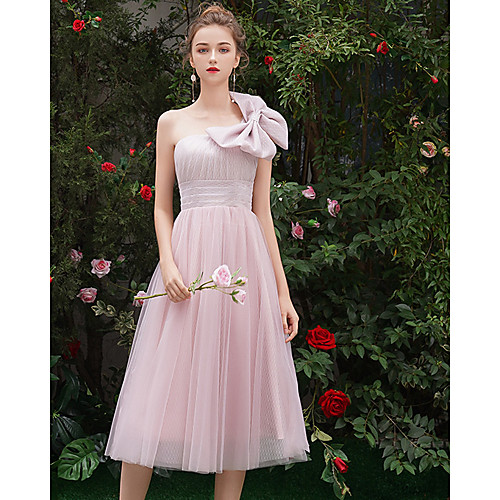 A-Line One Shoulder Tea Length Tulle Bridesmaid Dress with Bow(s) by LAN TING Express
A-Line One Shoulder Tea Length Tulle Bridesmaid Dress with Bow(s) by LAN TING Express