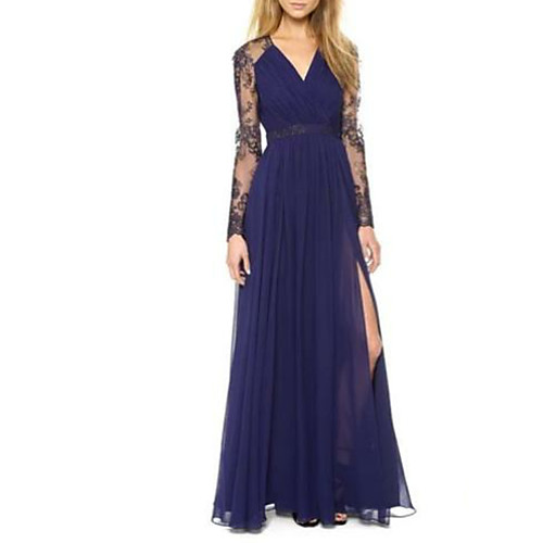 A-Line V Neck Floor Length Chiffon Formal Evening Dress with Split Front / Lace Insert by LAN TING Express
A-Line V Neck Floor Length Chiffon Formal Evening Dress with Split Front / Lace Insert by LAN TING Express