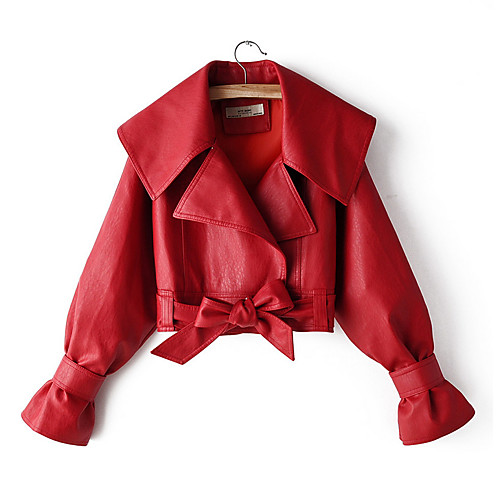 Women's Daily Basic Short Leather Jacket, Solid Colored Shirt Collar Long Sleeve PU Black / Red / Beige
Women's Daily Basic Short Leather Jacket, Solid Colored Shirt Collar Long Sleeve PU Black / Red / Beige