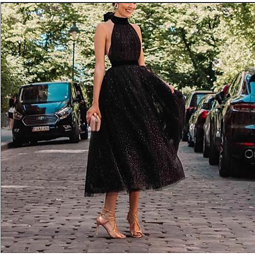 A-Line Halter Neck Tea Length Tulle Little Black Dress Cocktail Party Dress with Bow(s) / Ruched by LAN TING Express
A-Line Halter Neck Tea Length Tulle Little Black Dress Cocktail Party Dress with Bow(s) / Ruched by LAN TING Express