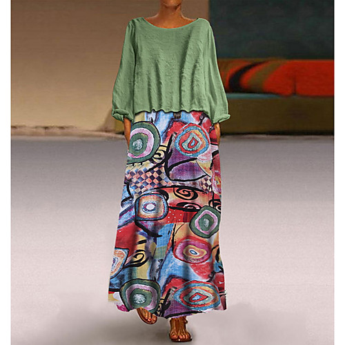 Women's Plus Size Basic Maxi Loose Shift Dress - Geometric Print Yellow Green M L XL XXL 
Women's Plus Size Basic Maxi Loose Shift Dress - Geometric Print Yellow Green M L XL XXL